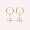 Stainless steel gouden oorringen met handgemaakte roze bloem bedels, romantische en elegante oorbellen.